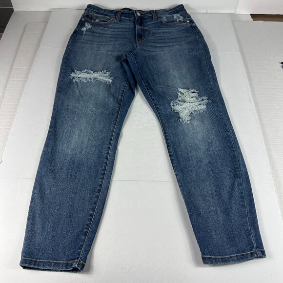 Judy Blue Jeans Women Measured 32x27 Slim High Rise Blue Distressed Denim Tag 30 - Picture 1 of 16